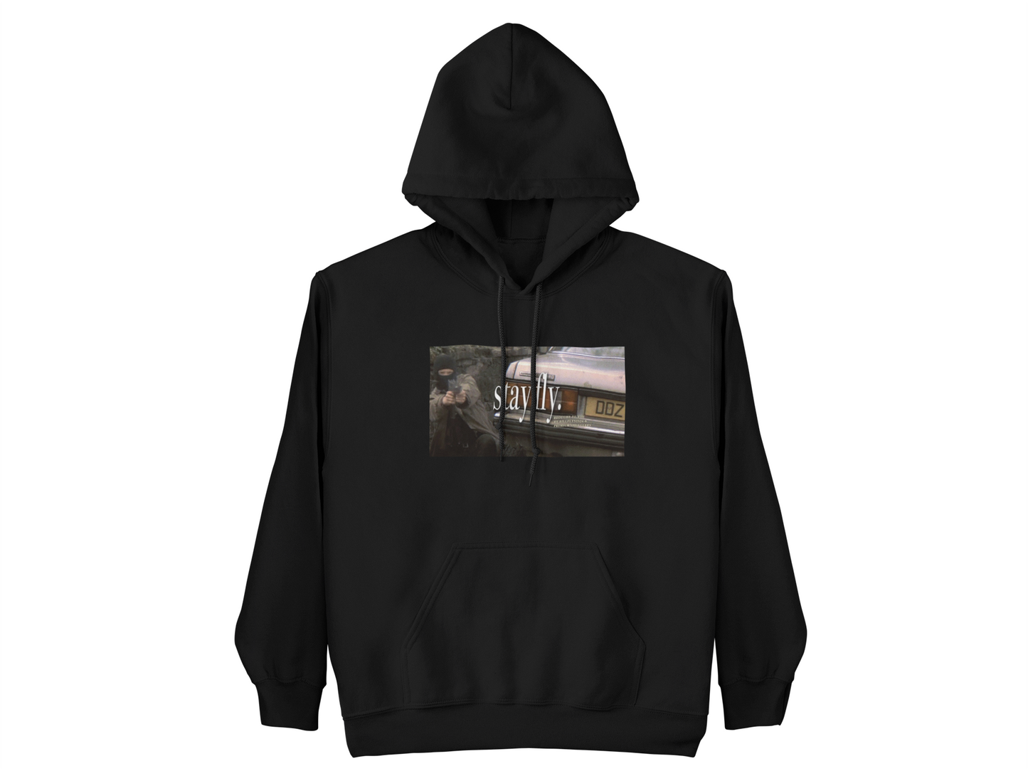 "STAY FLY." NO FACE NO CASE BLACK HOODIE