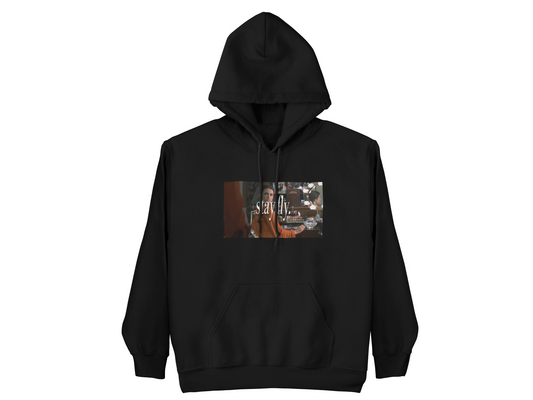 "STAY FLY." QUICK ONE BEFORE DINNER BLACK HOODIE